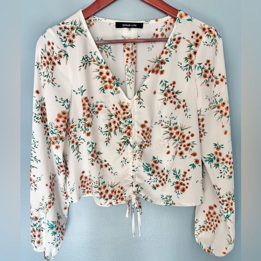 Sugarlips Floral Ruched Drawstring Top | Size XS - Picture 2 of 6